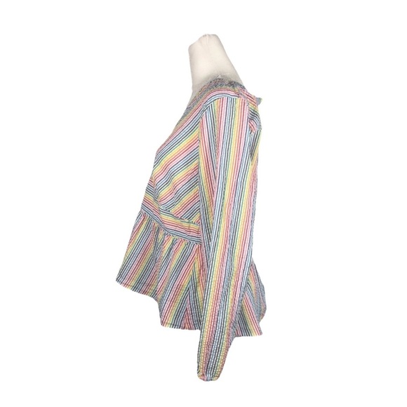 J Crew Womens V Neck Peplum Shirt In Rainbow Seersucker Size 14 - Picture 11 of 14